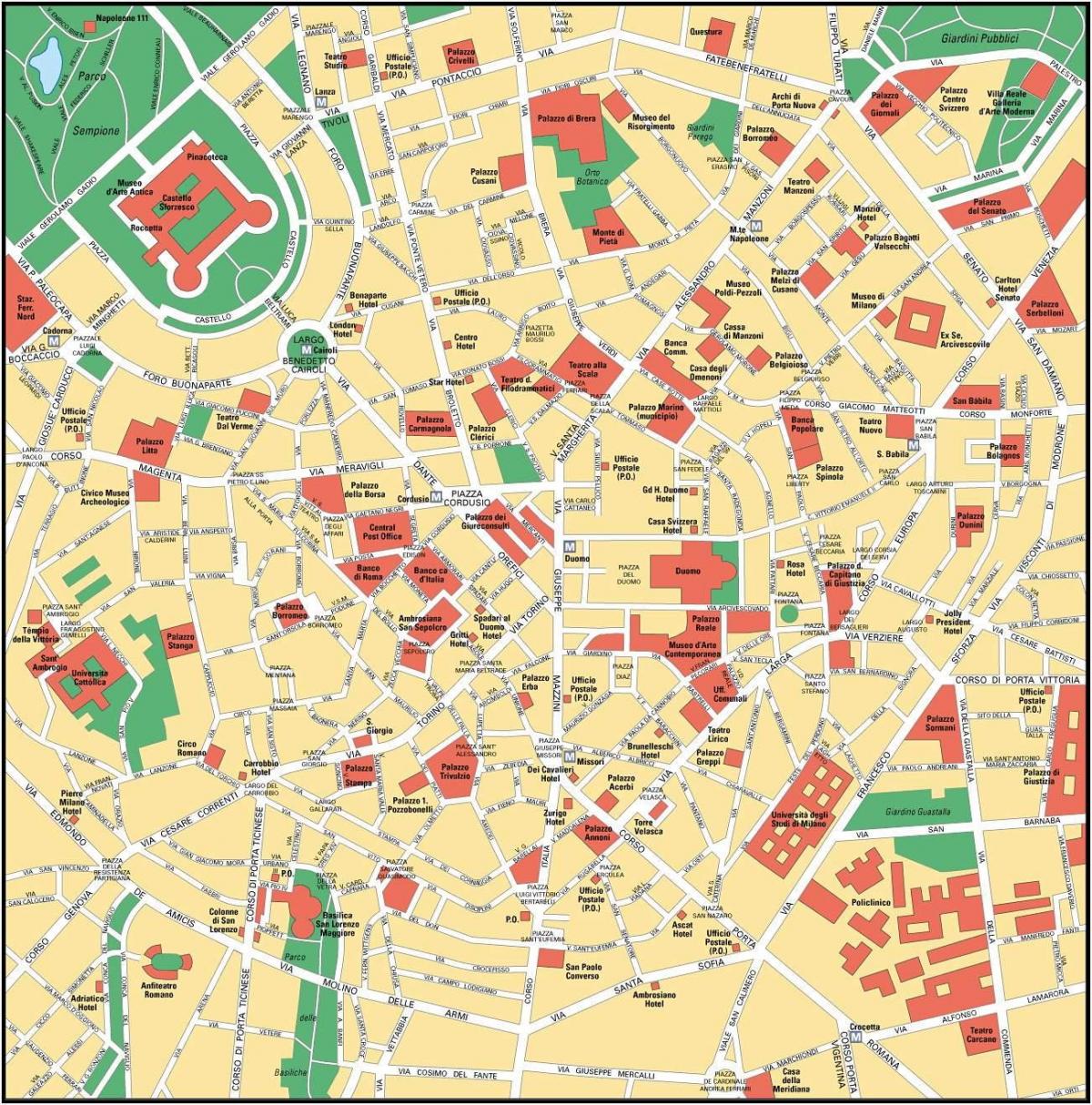 milano italija centra mesta (zemljevid