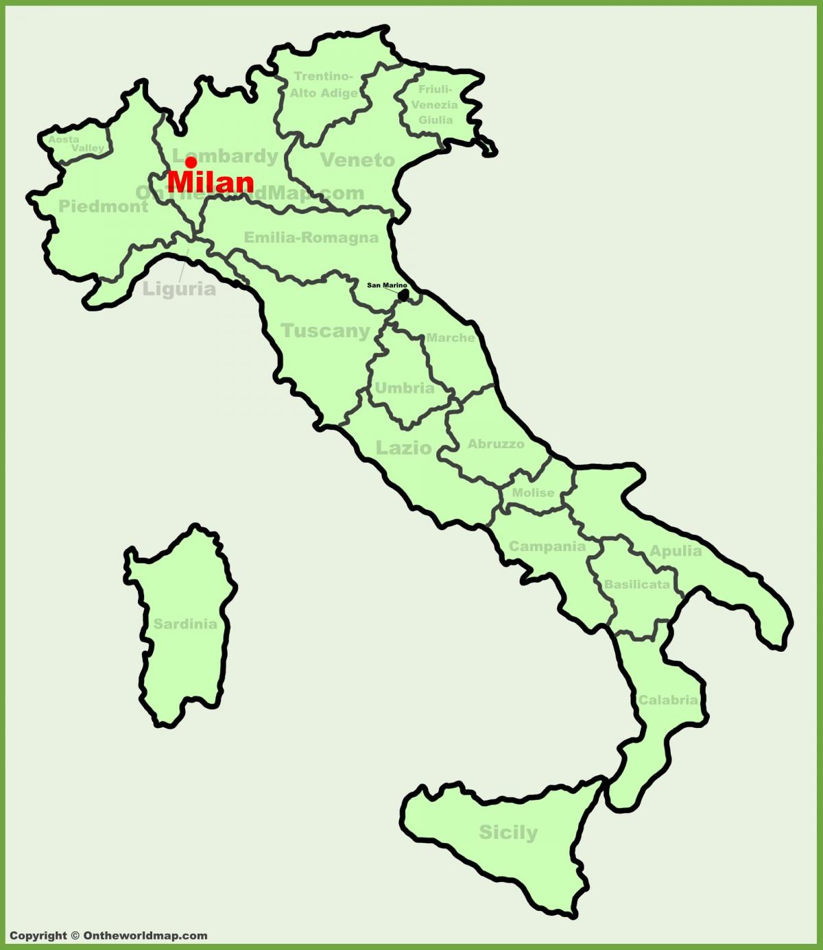 zemljevid italije, ki prikazuje milan