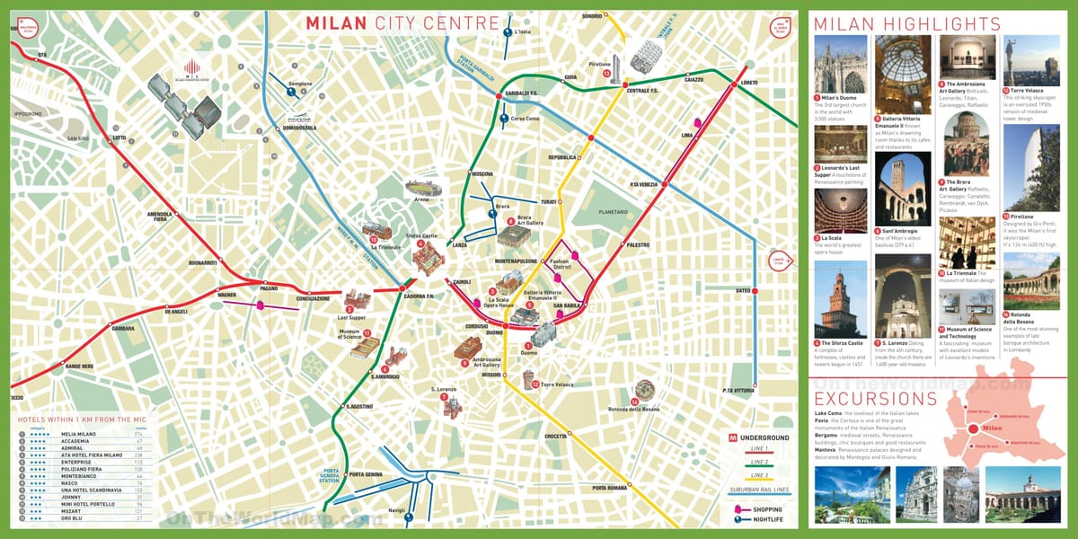 mestni turistični milan zemljevid