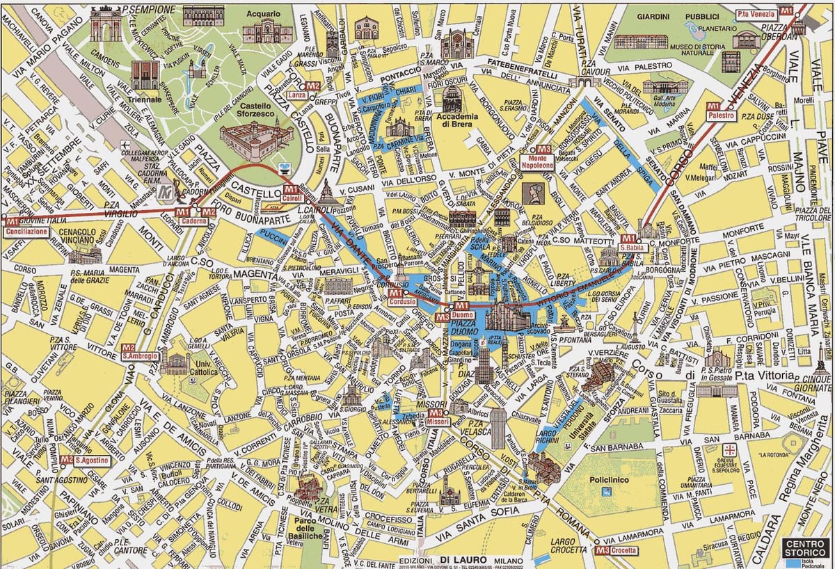 milan mesto zemljevid z znamenitostmi