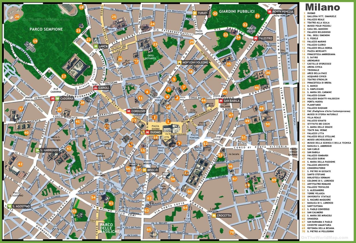 zemljevid milano italija turističnih znamenitosti.